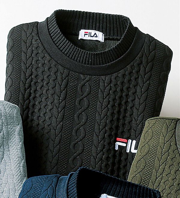 「＜フィラ＞ニット使いフクレジャカードトレーナー（メンズトレーナー）」｜ブラック