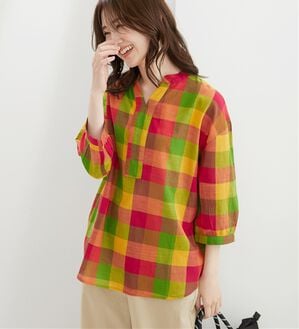 BELLUNA（ベルーナ）の「<INDIA>チェック柄チュニック（チュニック）」｜オレンジ系