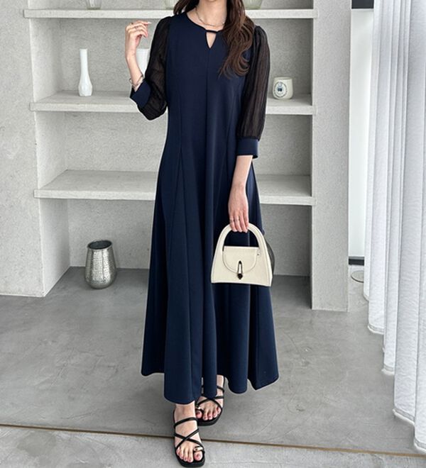 GeeRA（ジーラ）の「袖楊柳シアー美ラインワンピース（カットソーワンピース）」｜詳細画像