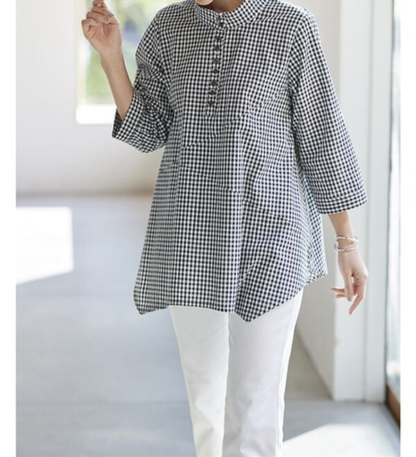 BELLUNA（ベルーナ）の「綿１００％スラブ素材スタンド衿切替ブラウス（ブラウス）」｜詳細画像