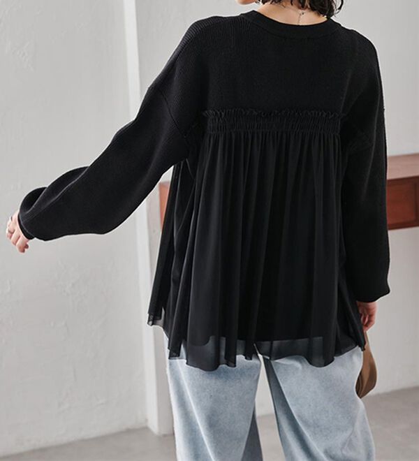 RANAN（ラナン）の「洗える！ビスチェ風チュールドッキングニット＜ムースタッチライト＞（ニット・セーター）」｜詳細画像