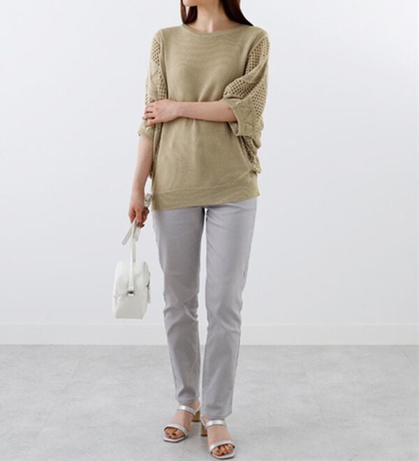 BELLUNA（ベルーナ）の「透かし編ドルマンニットプルオーバー（ニット・セーター）」｜詳細画像