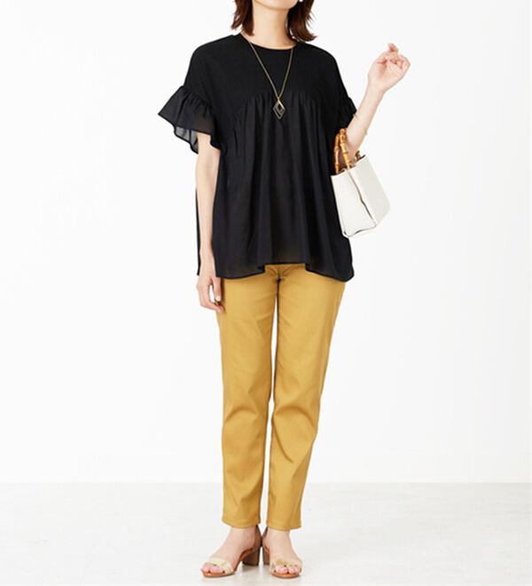 BELLUNA（ベルーナ）の「【Ｌａｇｒｉｌｕａ】異素材使いギャザーチュニック（カットソー）」｜詳細画像