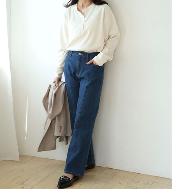 A HAPPY MARILYN（アハッピーマリリン）の「【大きいサイズ】【Ｌ～８Ｌ】着心地さらり　エアドライワッフルヘンリーネックロンＴ（Tシャツ）」｜詳細画像