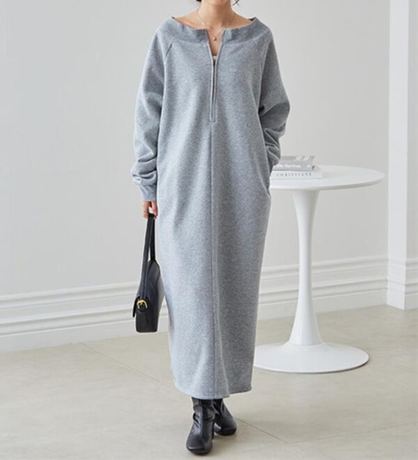 RANAN（ラナン）の「裏起毛ハーフジップワンピース（ロングワンピース）」｜詳細画像