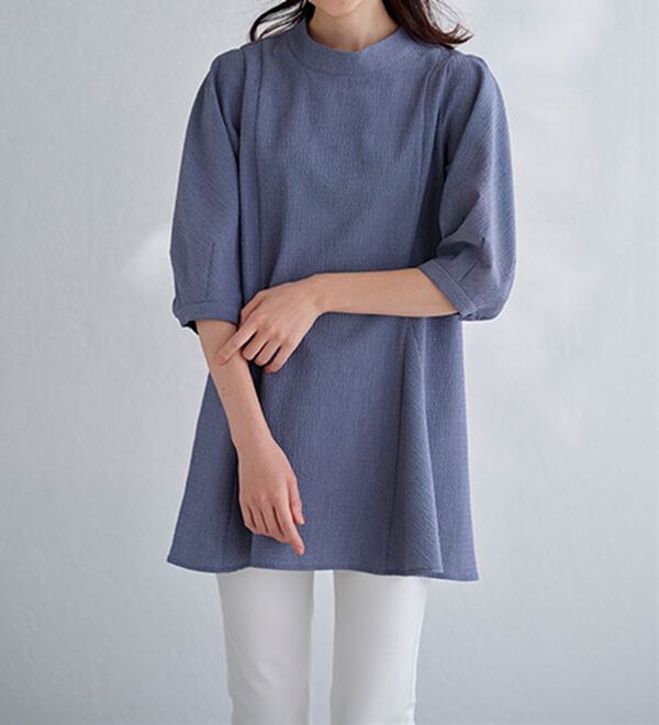 BELLUNA（ベルーナ）の「着痩せ！サッカー素材切替ブラウス（ブラウス）」｜詳細画像