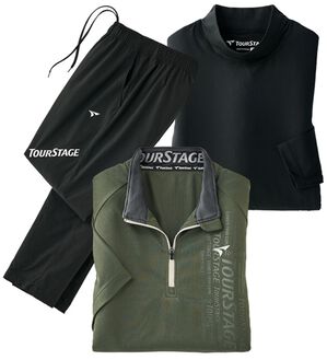 「【３点セット】＜ツアーステージ＞即完成！ブランド３点セット（メンズゴルフウェア）」｜カーキセット