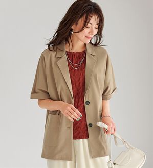 BELLUNA（ベルーナ）の「サラリ快適！ビンテージ調素材半袖テーラードジャケット（テーラードジャケット）」｜詳細画像