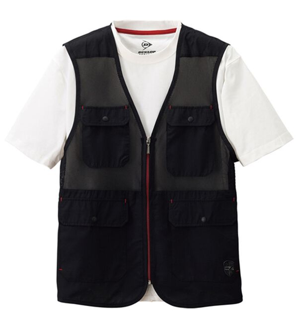 「＜ダンロップ・リファインド＞まるごとメッシュ！ベスト＆Ｔシャツセット（メンズベスト）」｜ブラックセット