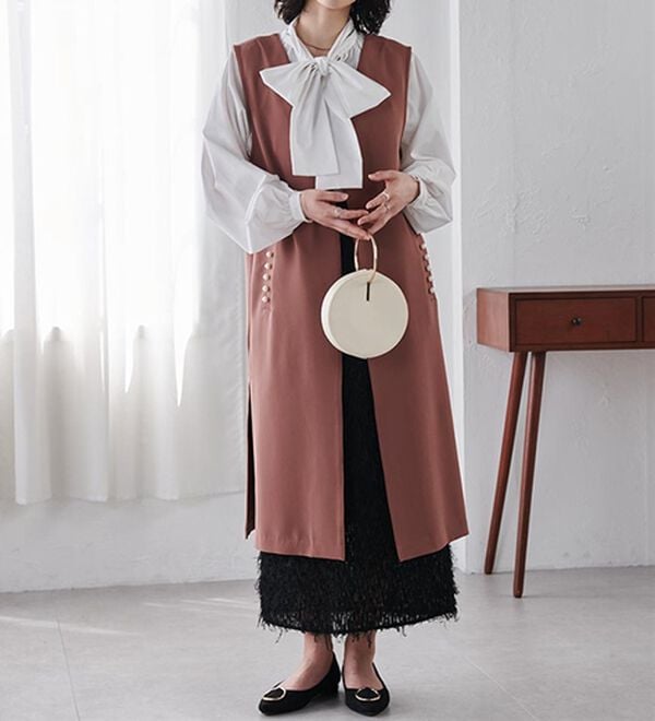 RANAN（ラナン）の「【セットアップ対応】パール調ビジュー付ロングジレ（ジレ）」｜詳細画像