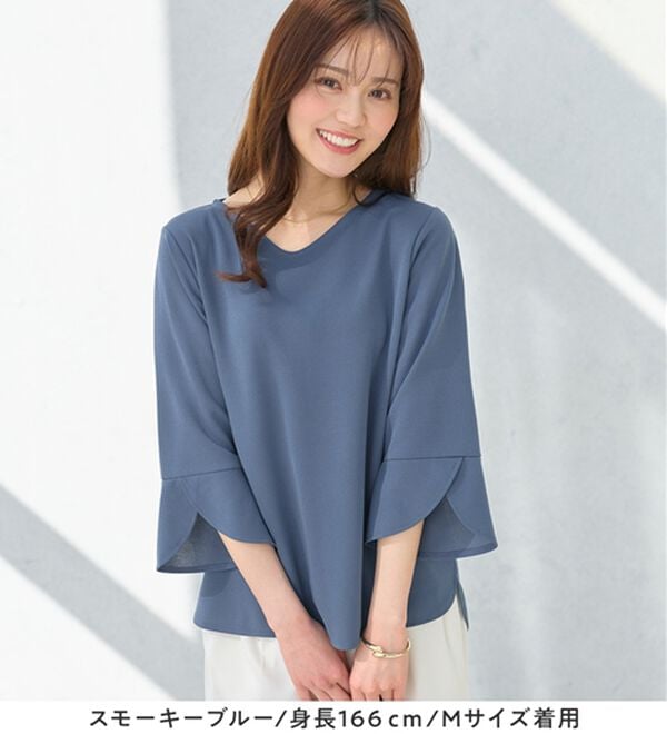 alotta（アロッタ）の「【接触冷感】着痩せが叶う！チューリップ袖ブラウスＴシャツ（ブラウス）」｜詳細画像