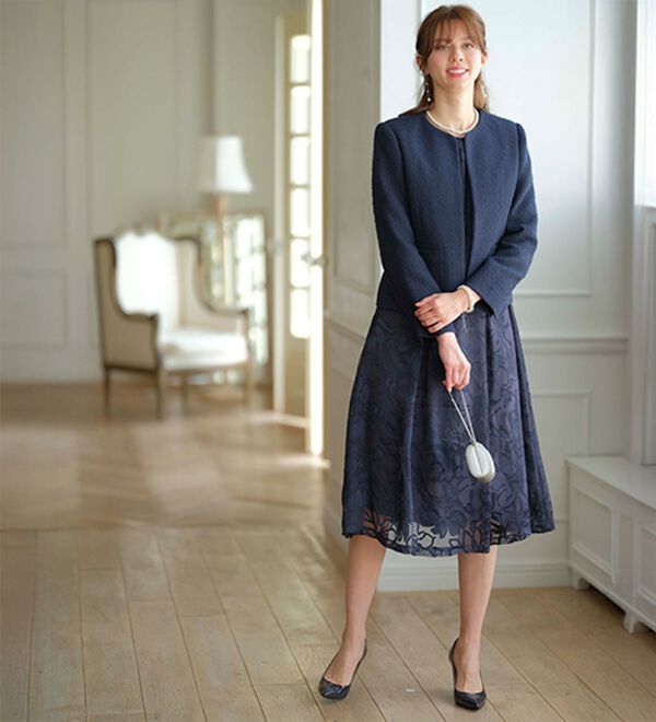 BELLUNA（ベルーナ）の「花柄オパール素材ワンピースアンサンブル（ワンピースセットスーツ）」｜詳細画像