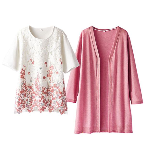 BELLUNA（ベルーナ）の「花柄プリントレースカーディガンアンサンブル（アンサンブル）」｜詳細画像