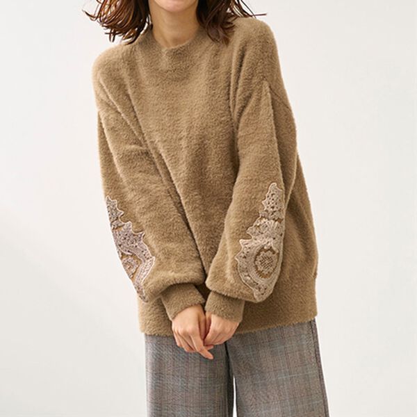 BELLUNA（ベルーナ）の「ふんわりシャギー袖レース使いセーター（ニット・セーター）」｜詳細画像