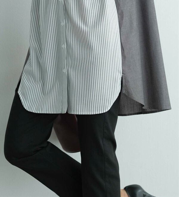 BELLUNA（ベルーナ）の「ストライプ&times;異素材切替シャツチュニック（チュニック）」｜詳細画像