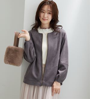 BELLUNA（ベルーナ）の「スエード調ランタン袖ミドル丈ジャケット（その他ジャケット）」｜チャコール