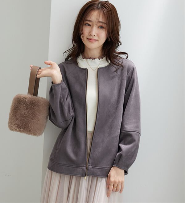 BELLUNA（ベルーナ）の「スエード調ランタン袖ミドル丈ジャケット（その他ジャケット）」｜チャコール