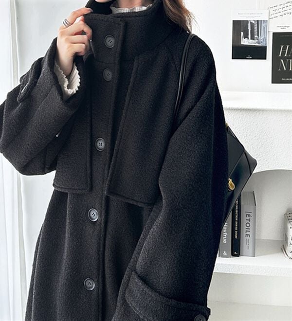 GeeRA（ジーラ）の「リングウールライクスタンドカラーコート（ハーフコート）」｜ブラック