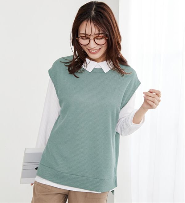 BELLUNA（ベルーナ）の「【新色追加】&ldquo;2点セット&rdquo;あぜ素材ベストアンサンブル（アンサンブル）」｜詳細画像