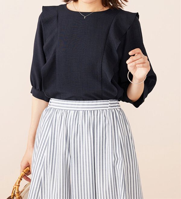 BELLUNA（ベルーナ）の「麻調合繊フリルデザインブラウス（ブラウス）」｜詳細画像