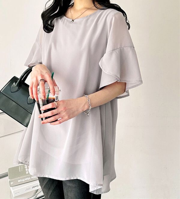 GeeRA（ジーラ）の「【接触冷感】異素材シフォンレイヤードチュニック（チュニック）」｜詳細画像
