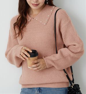 alotta（アロッタ）の「もっちりタッチ衿付きニットトップス（ニット・セーター）」｜ピンク