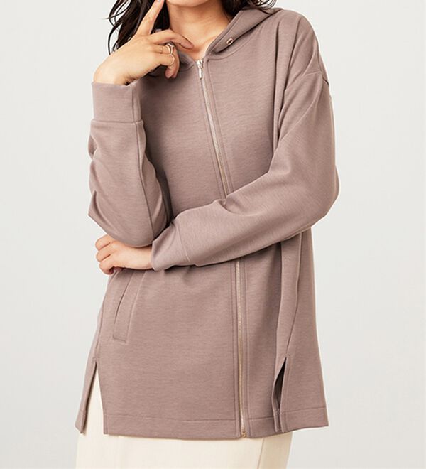 BELLUNA（ベルーナ）の「フードデザインとろみ素材ジップアップパーカー（パーカー）」｜詳細画像