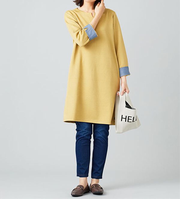 BELLUNA（ベルーナ）の「ボタン使いボーダージャカードワンピース（その他ワンピース）」｜詳細画像