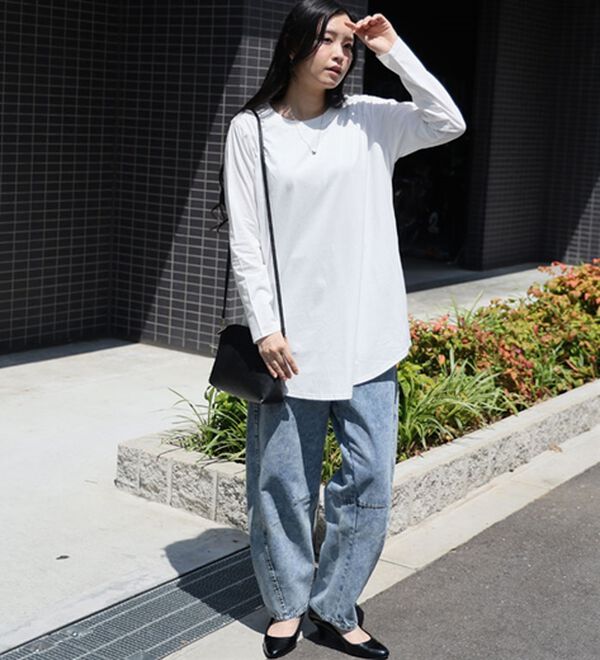 A HAPPY MARILYN（アハッピーマリリン）の「【Ｌ～８Ｌ】綿１００％裾フレア万能ロングＴシャツ（Tシャツ）」｜詳細画像