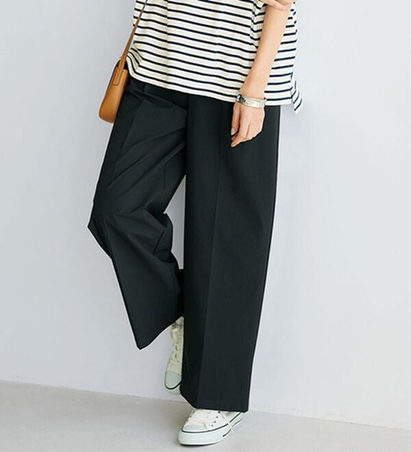 BELLUNA（ベルーナ）の「夏のお出かけに安心！はっ水＆ウォッシャブルパンツ（ワイドパンツ・ガウチョ）」｜ブラック