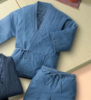 「中わた入りデニム作務衣（メンズ和装・浴衣・和装グッズ）」｜ソフトブルー