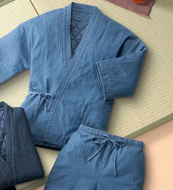 「中わた入りデニム作務衣（メンズ和装・浴衣・和装グッズ）」｜ソフトブルー