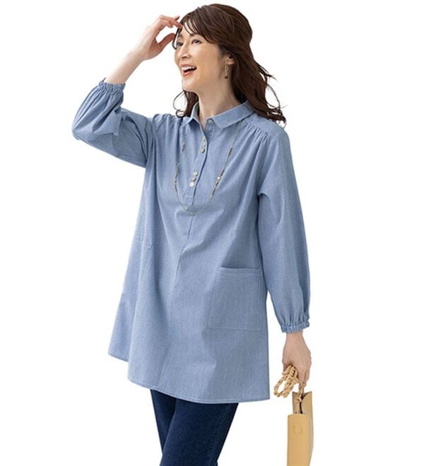 ルフラン（ルフラン）の「【３色組】大活躍！アイロンいらずのかっぽうシャツ（ホームウェア）」｜詳細画像