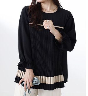 BELLUNA（ベルーナ）の「【Ｌａｇｒｉｌｕａ】配色デザインプリーツ使いブラウス（ブラウス）」｜黒系