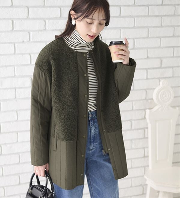 BELLUNA（ベルーナ）の「ボア切替キルトデザインミドル丈コート（ハーフコート）」｜詳細画像