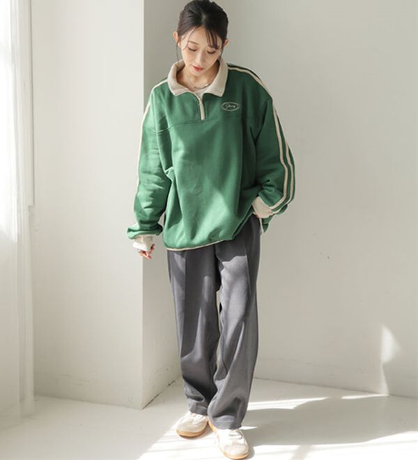 A HAPPY MARILYN（アハッピーマリリン）の「【Ｌ～６Ｌ】【ハピぽか裏起毛】ライン使いハーフＺＩＰスウェット 毛玉になりにくい（トレーナー・スウェット）」｜詳細画像