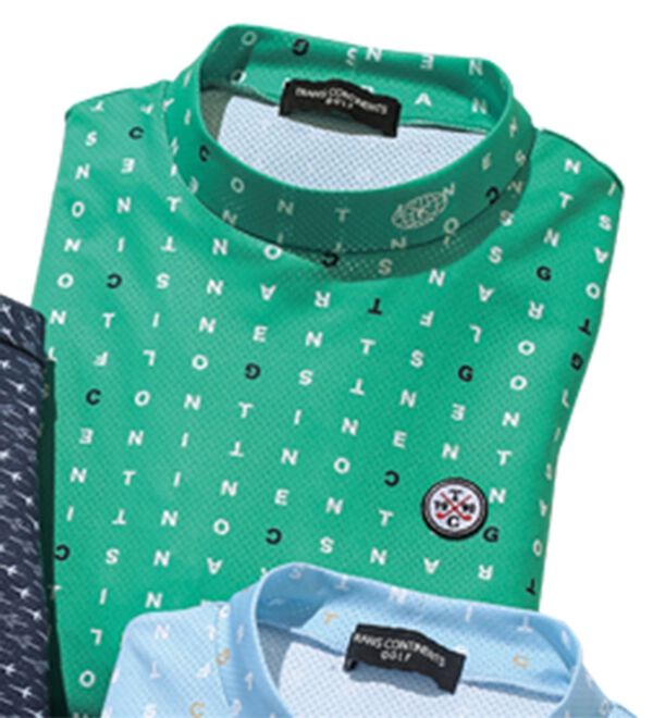 「＜トランスコンチネンツゴルフ＞ビッグメッシュ夏専用ゴルフシャツ（メンズシャツ）」｜グリーン(モックネック)