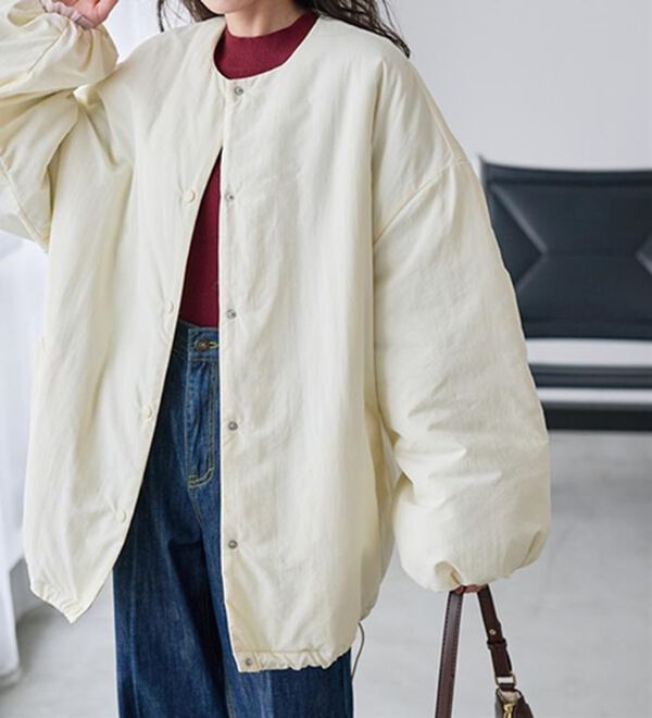 RANAN（ラナン）の「ノーカラーオーバーサイズ中わたブルゾン（ハーフコート）」｜詳細画像