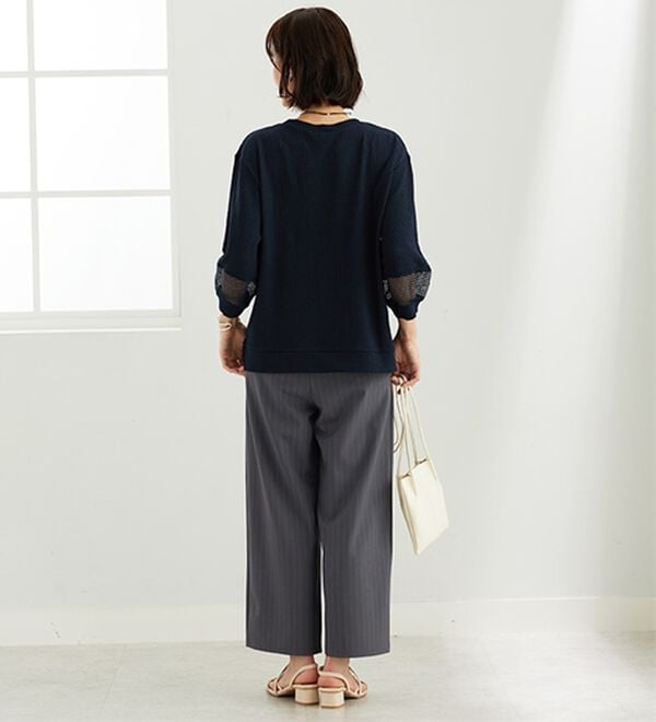 BELLUNA（ベルーナ）の「ジャカード素材袖メッシュレースプルオーバー（カットソー）」｜詳細画像