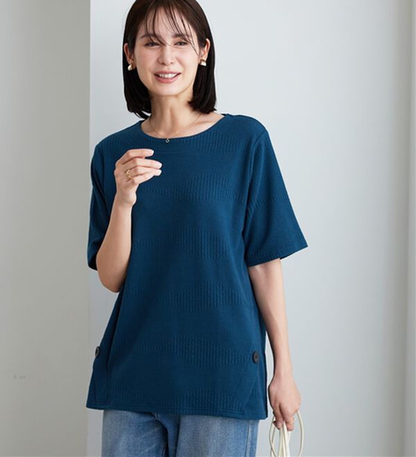 BELLUNA（ベルーナ）の「波柄ジャカード素材裾ボタンチュニック（チュニック）」｜詳細画像