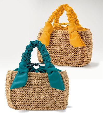 BELLUNA（ベルーナ）の「シャーリング持ち手雑材バッグ（ハンドバッグ）」