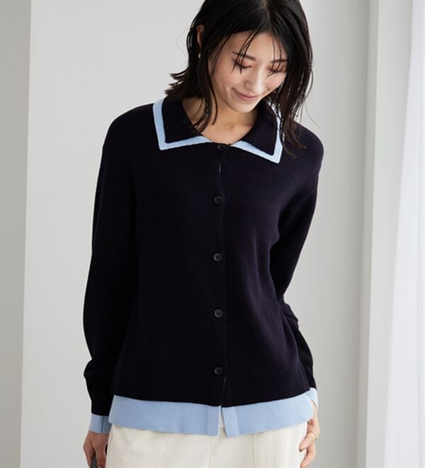BELLUNA（ベルーナ）の「配色衿デザインニットカーディガン（ニットカーディガン）」｜詳細画像