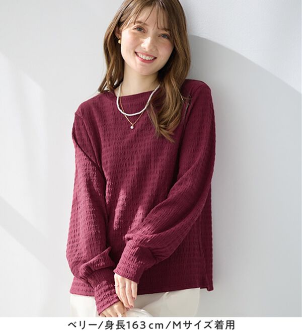 alotta（アロッタ）の「着映えジャカード素材パフ袖ゆるトップス（カットソー）」｜詳細画像