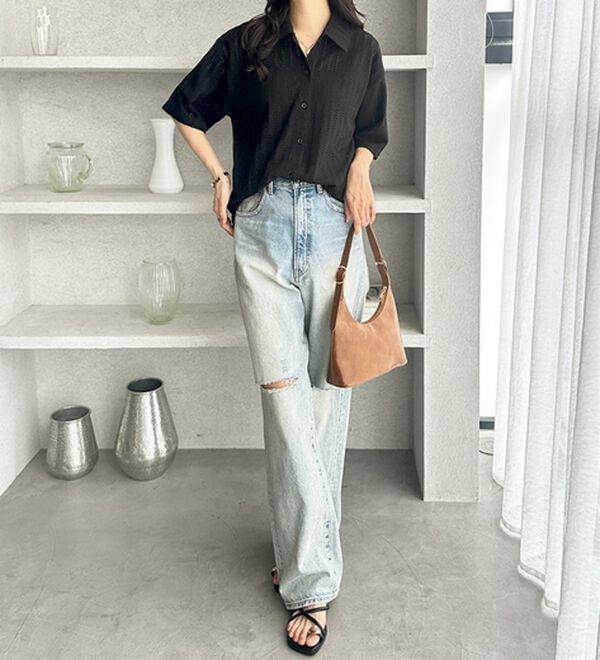 GeeRA（ジーラ）の「透かし編カットソーポロ衿シャツ（シャツ）」｜詳細画像