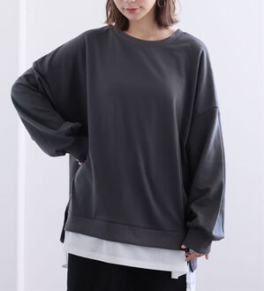 A HAPPY MARILYN（アハッピーマリリン）の「【Ｌ～１０Ｌ】ゆるっと楽ちん！着ぶくれ回避の　重ね着風　ミニ裏毛　プルオーバー（カットソー）」｜スミクロ／オフ