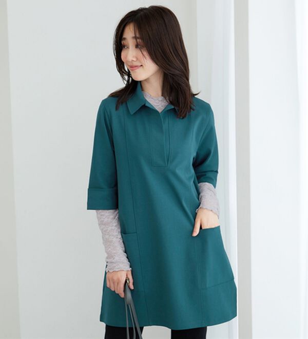 BELLUNA（ベルーナ）の「なめらかポンチ素材衿付きチュニック（チュニック）」｜詳細画像