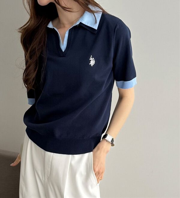 GeeRA（ジーラ）の「【ＵＳ．ＰＯＬＯ．ＡＳＳＮ】衿付ポロニットトップス（ニット・セーター）」｜詳細画像