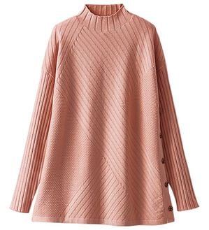 BELLUNA（ベルーナ）の「サイドボタン編地切替ニットチュニック（チュニック）」｜ピンク