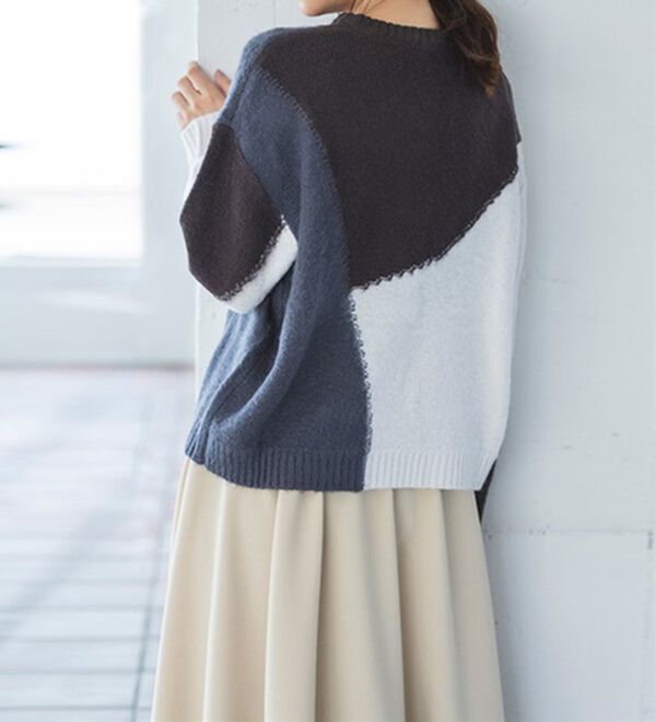 RANAN（ラナン）の「カラーブロッキングニットプルオーバー（ニット・セーター）」｜詳細画像