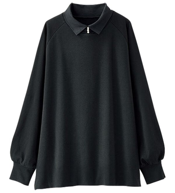 BELLUNA（ベルーナ）の「綿１００％衿付プルオーバー（カットソー）」｜黒